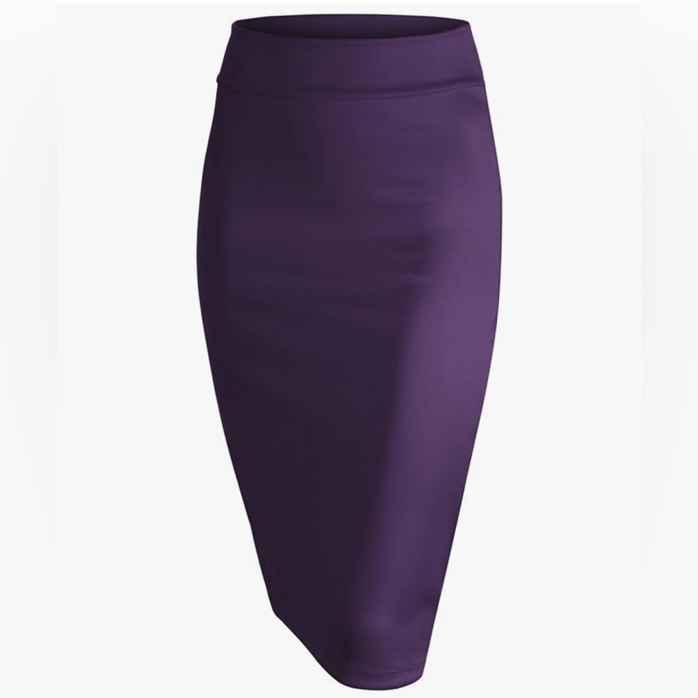Ladies Midi Pencil Skirt Women Plain Bodycon Tube Casual Skirt - Eggplant- Small